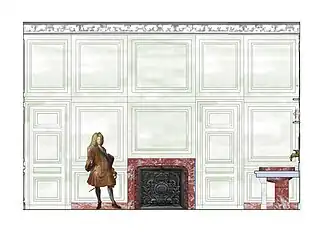 Coupe du Cabinet du Buffet de Meudon, paroi sud, vers 1705.