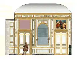 Essai de restitution de la coupe de la paroi Est du grand salon des marronniers, vers 1705.