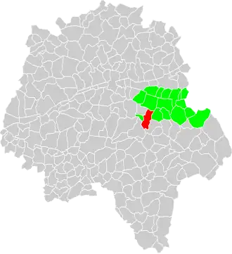 Vue d'une carte indiquant l'emplacement d'une commune dans son département.