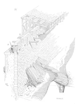 Sapeur attaquant la base d'une courtine.