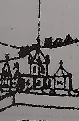 Couvent des Cordeliers de Mont-de-Marsan, extrait du dessin réalisé par Joachim Duviert en 1612