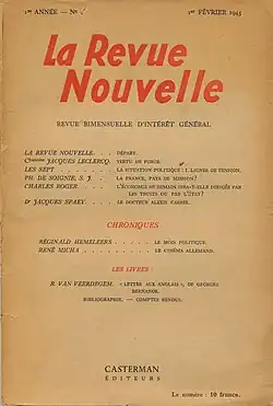 Couverture du premier numéro de la Revue nouvelle