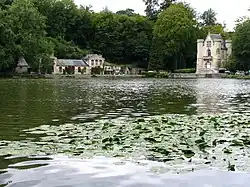Château de la Reine Blanche, bâtiment voisin et nénuphares des Étangs de Commelles
