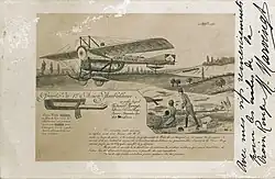 carte postale ancienne représentant le projet d'avion ambulance de Marie Marvingt