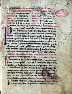 Page du XIIIe&nbsp;siècle comportant deux lettrines. Incipit de la Crónica najerense.