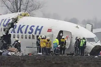 L'épave du Boeing 737-800 de Turkish Airlines, photographiée après l'accident.