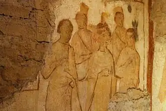 Fresque des martyrs Crispus, Crispinianus et Benedicta.