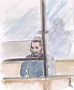 Croquis d'audience en couleurs, représentant Mohammed Akrafi.