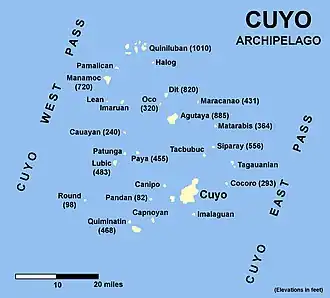 Carte des îles Cuyo.
