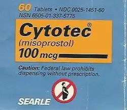 Emballage du Cytotec orné du logotype « déconseillé aux femmes enceintes »