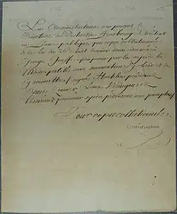 Suite de la délibération du directoire du district de Strasbourg du 18 octobre 1792 sommant George Graff de se soumettre à la décision d'éloignement d'Oberschaeffolsheim (en application de la loi du 26 août 1792 selon laquelle les prêtres réfractaires devaient « sortir du royaume sous le délai de quinze jours »).
