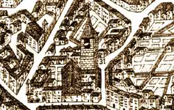 L'ancien temple de Castres (n°31) en 1674, avec son clocher