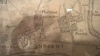 Détail de carte exécutée par l'abbé Jean Delagrive en 1731 figurant le site de Plaisance, à Nogent-sur-Marne
