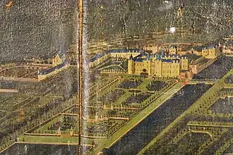 Vue cavalière du château de Mouchy (détail), vers 1680, par Etienne Allegrain, coll. part.