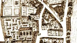 L'église de Villegoudou et son cimétière (n°40), ainsi que l'hôpital Saint-Jacques (n°39) en 1674