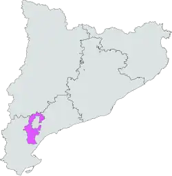 Carte montrant la situation du Montsant sur la côte catalane