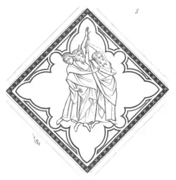 Moïse, Aaron et Hur, pendant la bataille livrée par Israël contre Amalek, sur une dalle du chœur représentée par Viollet-le-Duc.