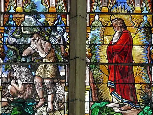 Vitrail : Adam et Ève chassés du Paradis