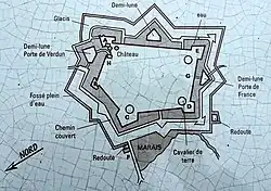 Remparts de Damvillers au XVIIe&nbsp;siècle.