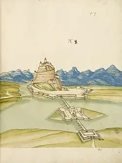 Daniel Specklin, Architectura von Vestungen, p.&nbsp;59, plume, encre, aquarelle, 1583.