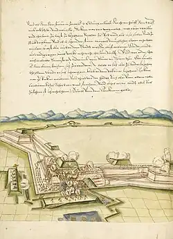 Daniel Specklin, Architectura von Vestungen, p.&nbsp;72, plume, encre, aquarelle, 1583.