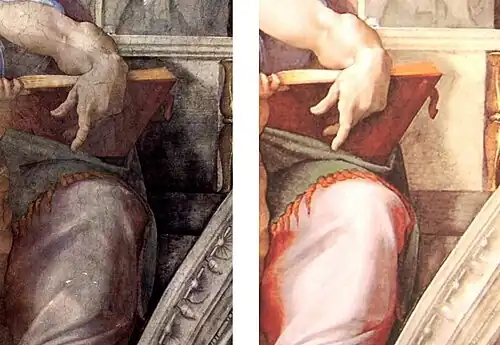 Détail avant et après restauration.