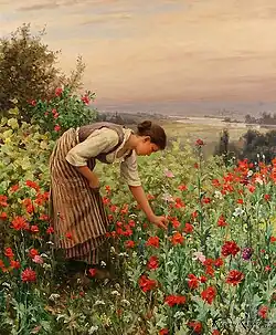 Jeune fille cueillant des coquelicots