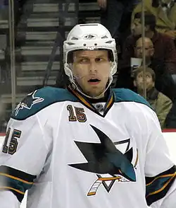 Photographie de Dany Heatley avec les Sharks de San José