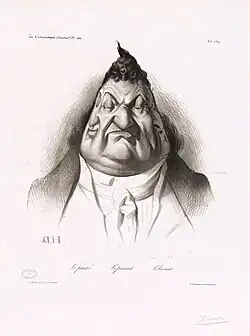 Caricature de Louis-Philippe par Daumier, pastichant l'Allégorie du temps gouverné par la prudence
