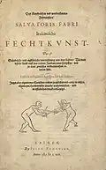 Traduction allemande du traité d'escrime de Salvator Fabris publiée à Leyde par Isaac Elzevier en 1619.