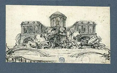 Charles de Wailly, château en hémicycle entourant un château d'eau. Collections de la bibliothèque de Besançon