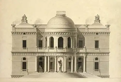 Charles de Wailly, élévation d'un pavillon dédié aux arts et aux sciences pour Catherine II. 1773