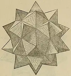 Dessin crayonné en noir et blanc d'un polyèdre.