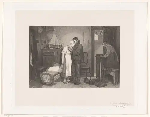 Intérieur de pêcheur avec un couple en deuil devant un berceau vide (1884).