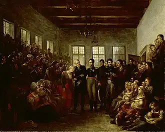 Guillaume&nbsp;Ier visitant les victimes du raz-de-marée de 1825, toile de Mathieu-Ignace Van Brée, 1825.