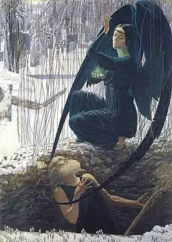 La Mort et le fossoyeur.Tableau de Carlos Schwabe (vers 1890).