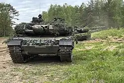 Leopard 2A polonais de fabrication allemande lors d’un exercice en 2022.