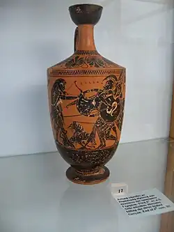 Héraclès combattant Géryon, monstre à trois corps. Lécythe attique, fin du VIe&nbsp;siècle&nbsp;av. J.-C.