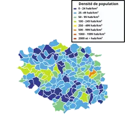 Densité de population par commune du Ternois