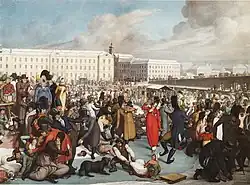 La patinoire de la Porte des Hongrois de Vienne, gouache, 51,6&nbsp;×&nbsp;70&nbsp;cm, 1805.