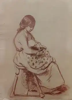 Femme à l'enfant, étude à la sanguine, collection privée.