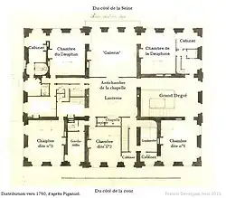Distribution du premier étage vers 1760.