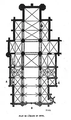 Plan de l'église, relevé au XIXe&nbsp;siècle.
