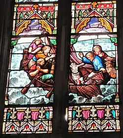 Récupération de la statue dans l'estuaire, selon le vitrail du XIXe&nbsp;siècle de l'église