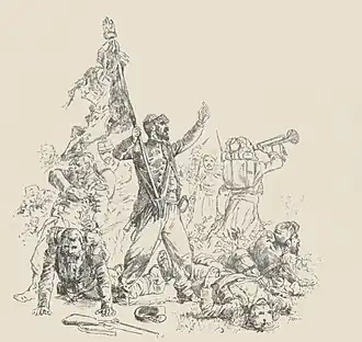 Légionnaire du Second Empire protégeant le drapeau, illustration pour Le Monde illustré (1888).