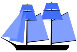 Goélette à doubles huniers ("double-topsail schooner" ou "jackass brig" en anglais)