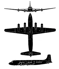 Description de l'image Douglas DC-6B 3-view silhouette.jpg.