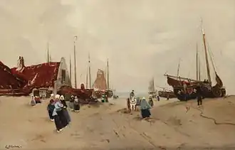 Pêcheurs de Katwijk, huile de Eugen Dücker.