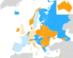 Carte montrant la répartition des pays dans chaque demi-finale.