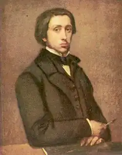 Autoportrait ou Degas au porte-fusain (1854-1855), huile sur papier, 81,3&nbsp;×&nbsp;64,5&nbsp;cm, Paris, musée d'Orsay.